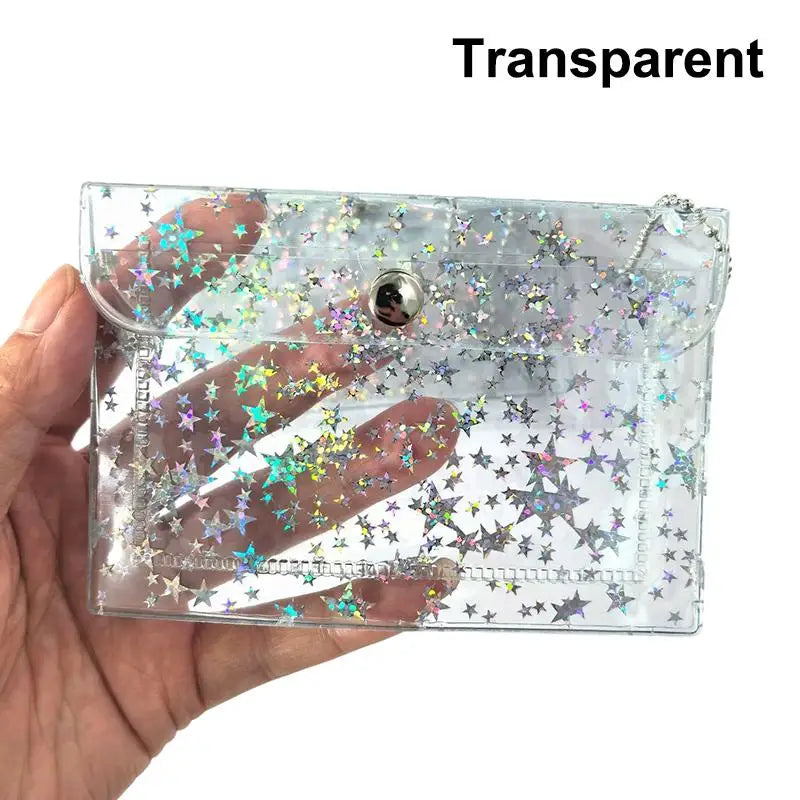 Clear PVC Star Glitter Card Holder Mini Coin Purse Keyring