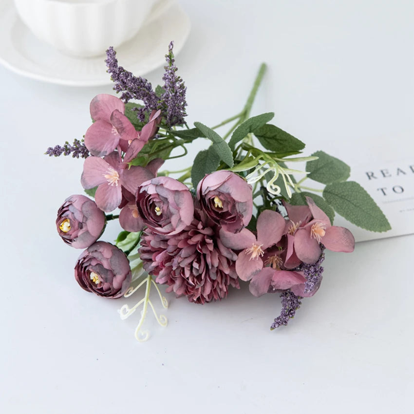 Silk Hydrangea & Tea Rose Artificial Flowers | UV Protection