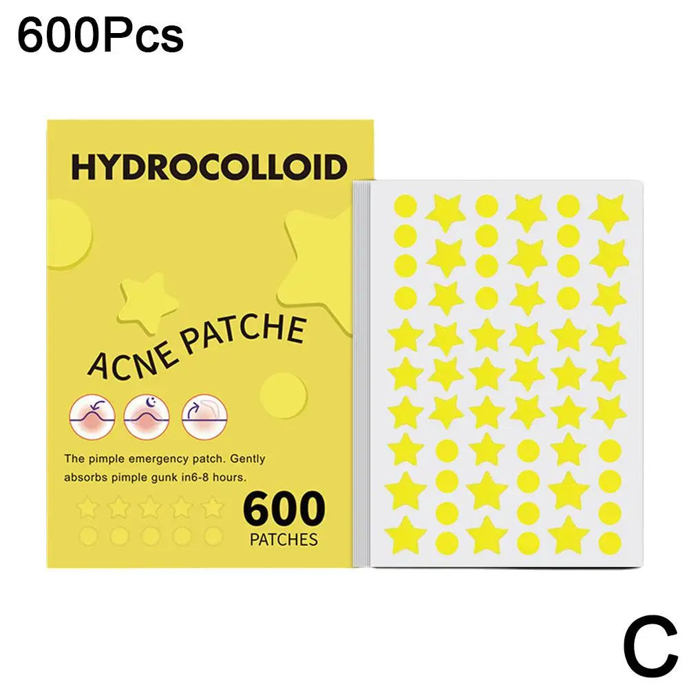 Jaysuing 600-Count Colorful Star Hydrocolloid Acne Patches – Large 12x9cm Sheet, Cute Star-Shaped Invisible Zit Cover Stickers Peaceful Pleasures Health and Wellness yellow