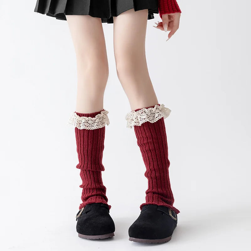 Fashionable Versatile Socks for Women Autumn Winter Red Legs Set Lolita Korean Lace Year Christmas Red Ballet Style JK Calf Sock Peaceful Pleasures Health and Wellness A One Size