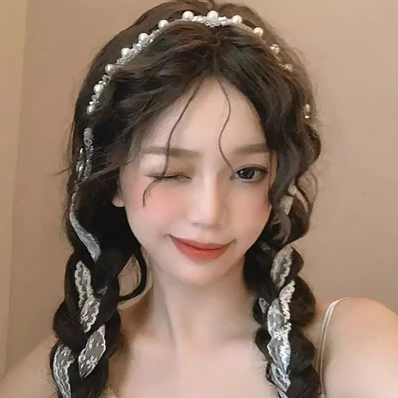 Summer Floral Braided Headband Womens Tied Hair Scarf Floating Headband Headband One System Pearl Tie Peaceful Pleasures Health and Wellness White