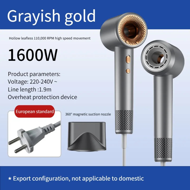 The high-speed hair dryer, a household high-power hair dryer, has a negative ion function to prevent dryness and frizz Peaceful Pleasures Health and Wellness Grey gold EU