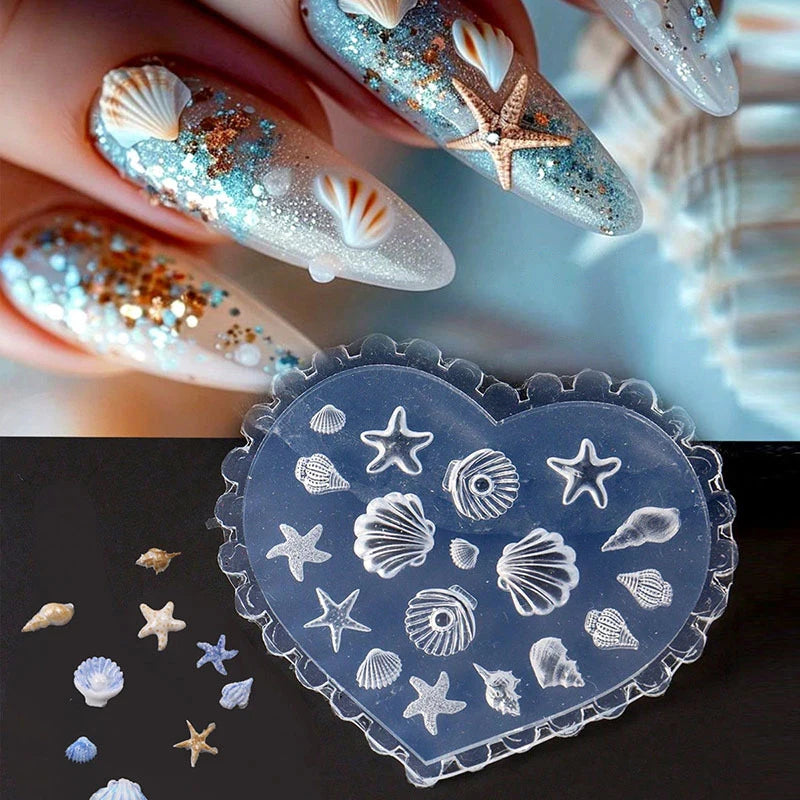 Ocean Series Silicone Mold for Nail Art 3D Starfish Jellyfish Sea Shell Conch Animal Motifs Manicure Stamping Tools Peaceful Pleasures Health and Wellness