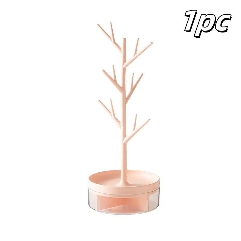 1pc Rotating jewelry storage rack, earring necklace storage, dressing table storage, display rack, multi-purpose storage rack Peaceful Pleasures Health and Wellness pink