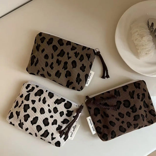 Vintage Leopard Print Mini Corduroy Pouch | Travel Bag Mini Storage Pouch Peaceful Pleasures Health and Wellness