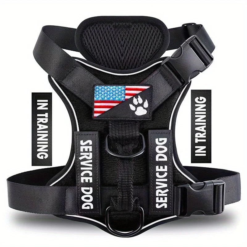 Reflective Service Dog Vest Harness with 5 Patches | Adjustable