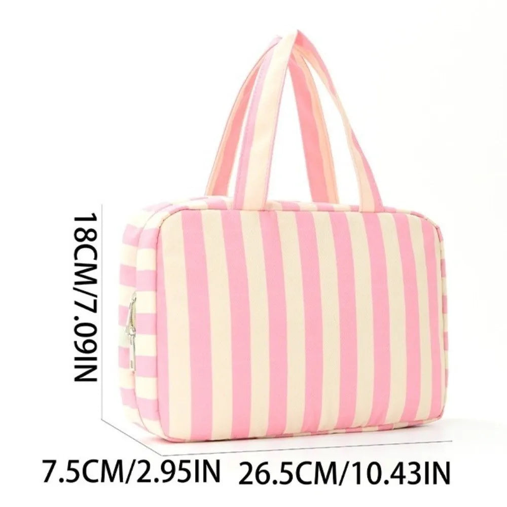 Striped Travel Makeup Bag – 4-Layer Large Capacity Organizer