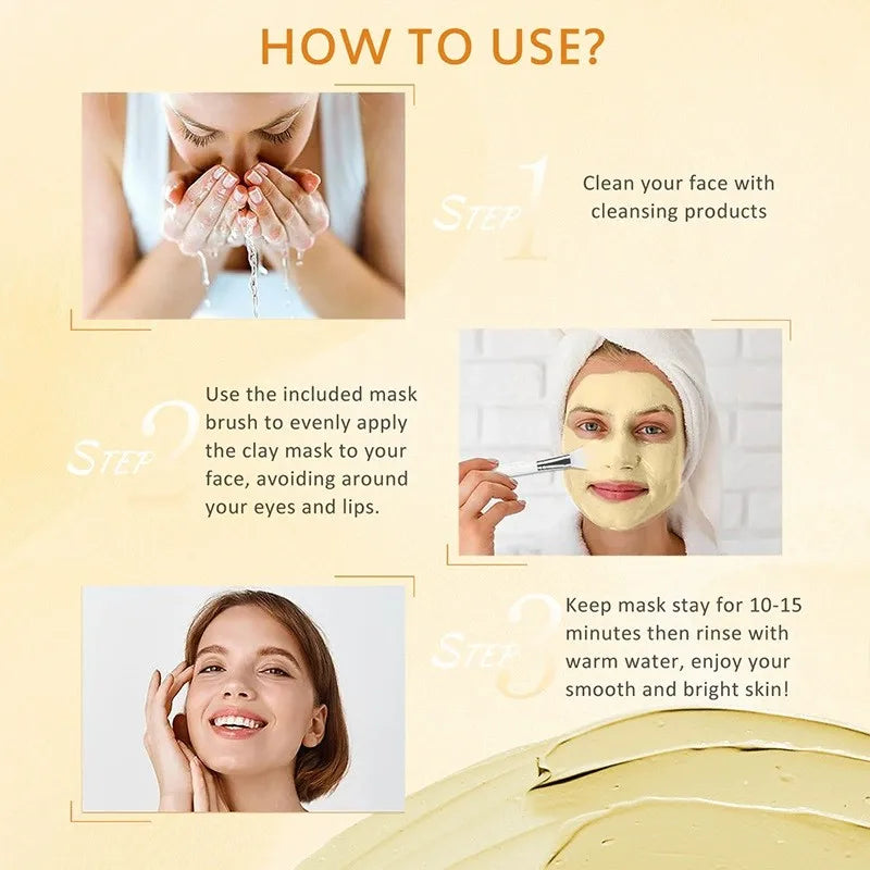 Turmeric VC/Niacamide/Clay Cleansing Mud Mask with Brush, Brightening and Blackhead-Removing Applicable Mask, nourishing the ski Peaceful Pleasures Health and Wellness