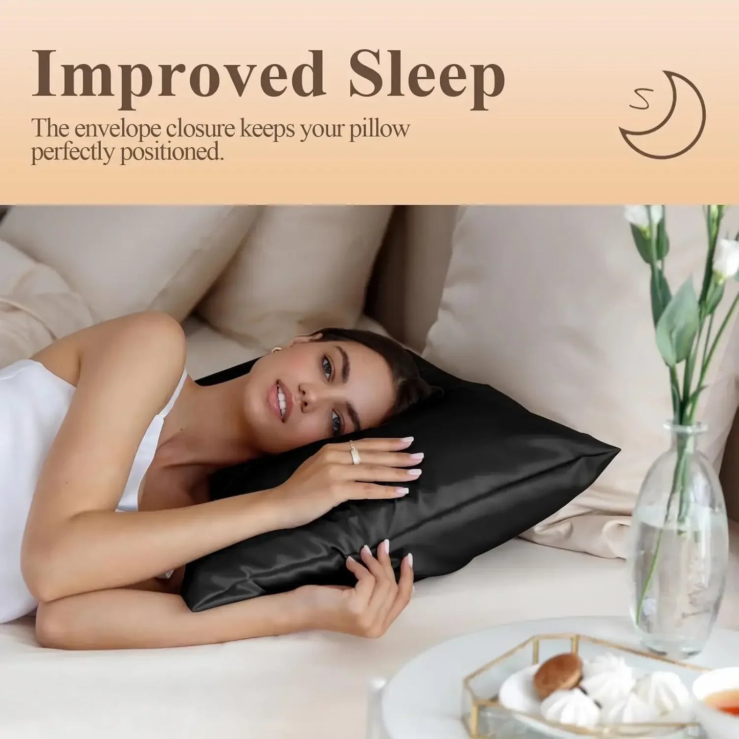 Black Satin Pillowcase Standard Size – Smooth & Cooling