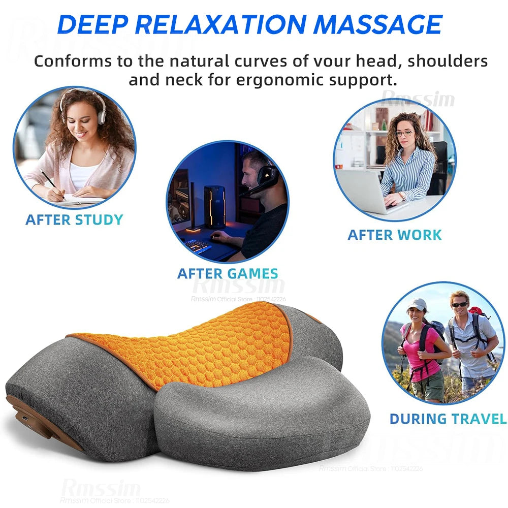 2025 New Electric Neck Massager Pillow Cervical Heating Vibration Massage with Hot Compress Traction for Neck Shoulder Back Peaceful Pleasures Health and Wellness