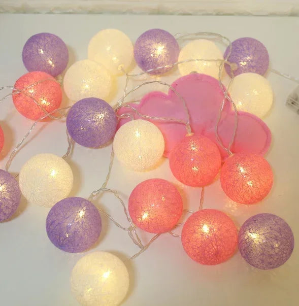 20 LED Cotton Ball String Lights – Fairy Garland Home & Garden