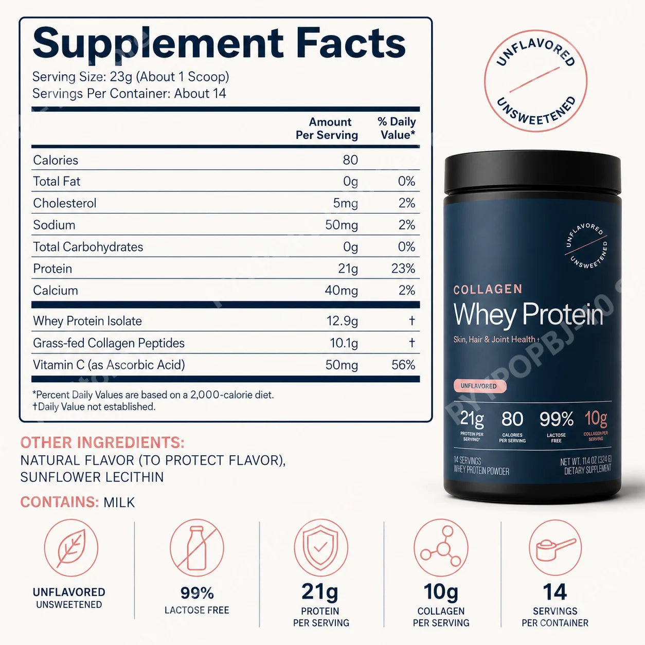 Grass-Fed Collagen Whey Protein Powder | 21g Protein + 10g Collagen