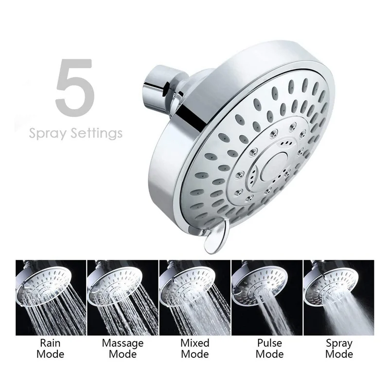 A36T-3X Shower Head, High Pressure 5 Settings Showerhead With Adjustable Swivel Ball Joint Peaceful Pleasures Health and Wellness