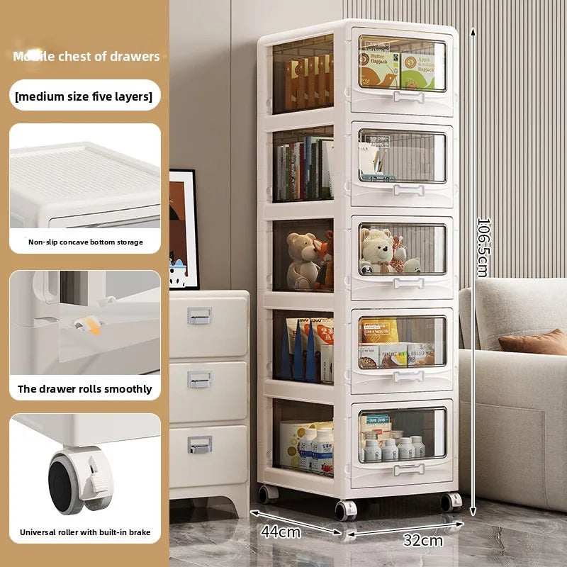 Drawer Storage Cabinet with Wheels: Heavy-Duty Large Capacity Organizer for Snacks, Toys & Household Items in Living Room Peaceful Pleasures Health and Wellness 5 Layer 32cm