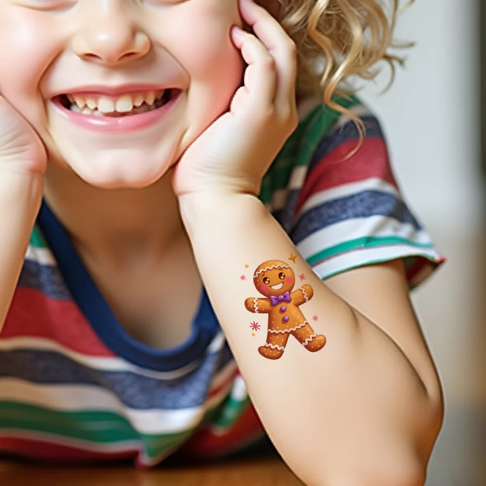 54pcs Christmas Gingerbread Temporary Tattoos – Waterproof Stickers