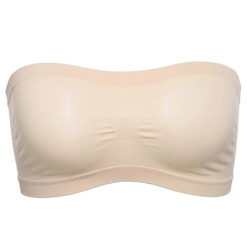 Lady's Sexy Strapless Crop Top Bra Bandeau Boob Tube Brassiere Summer Breathable Mesh Invisible Strapless without Chest Pad Wrap Peaceful Pleasures Health and Wellness