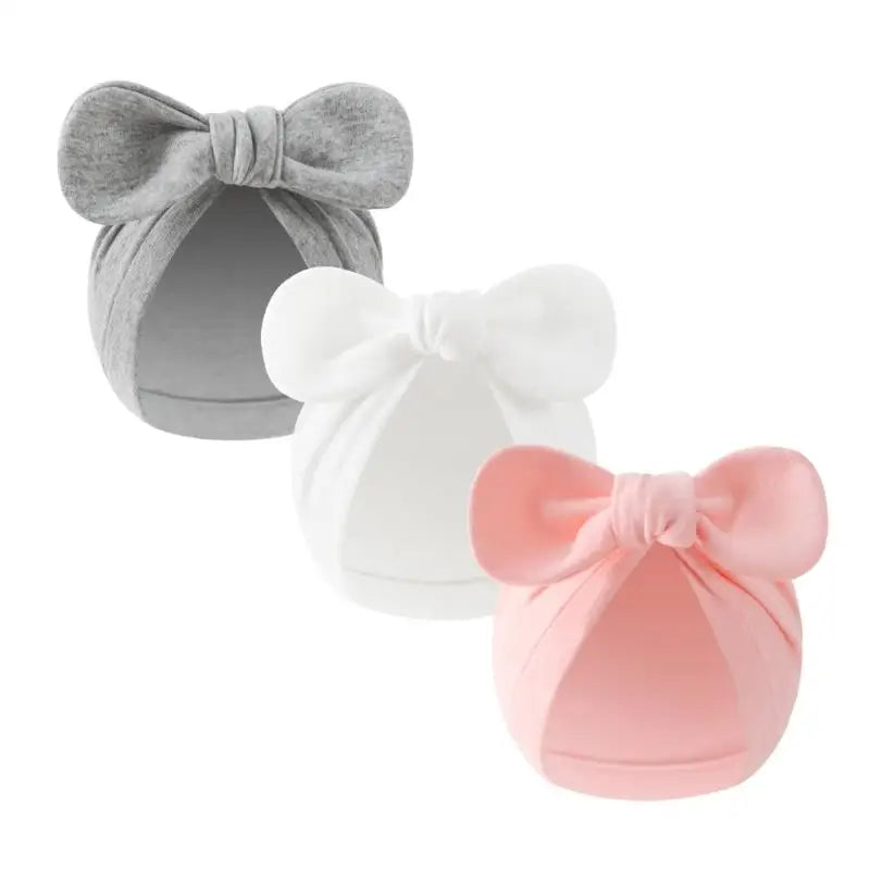 3-Pack Newborn Baby Bowknot Hats – Soft Cotton Infant Caps