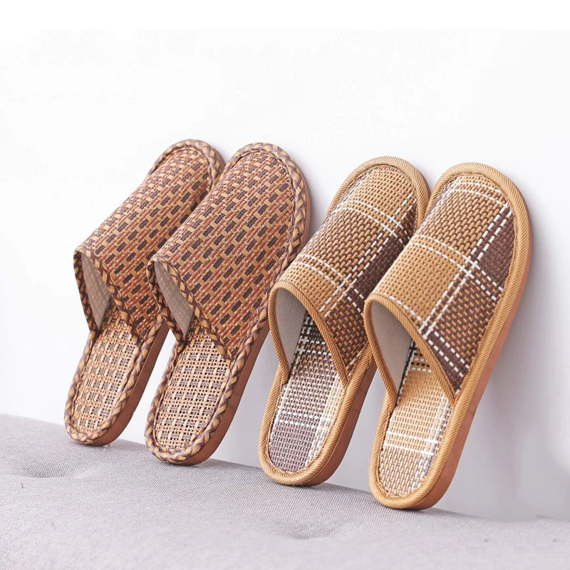 Rattan Woven Women's Slippers | Breathable Linen Indoor Sandals