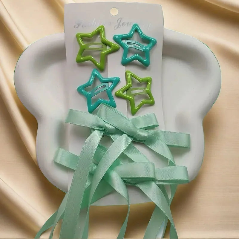 6-Piece Kawaii Star Barrettes – Y2K Hair Clips & Bow Set