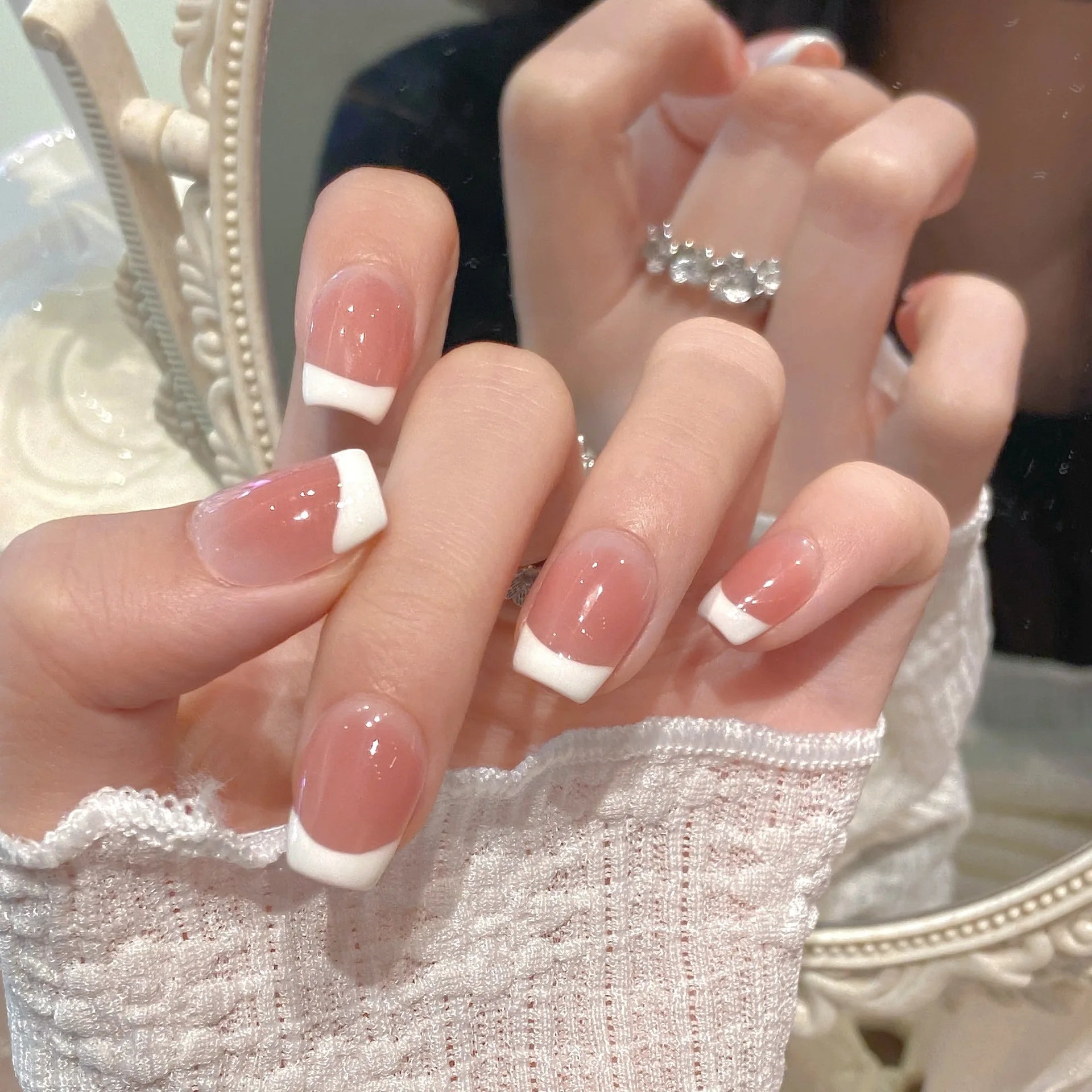 Handmade Short French Press on Nails Ins Simple Nude Pink Fake Nails Tips for Women Girl Wearable Sweet Korean False Nails Peaceful Pleasures Health and Wellness