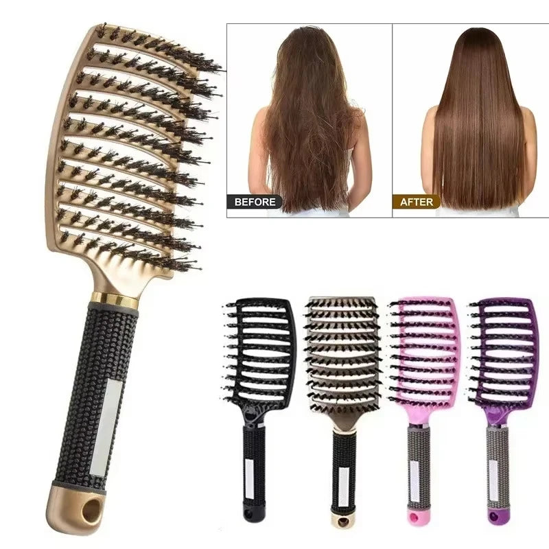 Women's Boar Bristle Hair Brush Scalp Massage Comb Wet Curly Detangle Nylon Hairdressing Styling Tool for Salon Hair Brush Peaceful Pleasures Health and Wellness