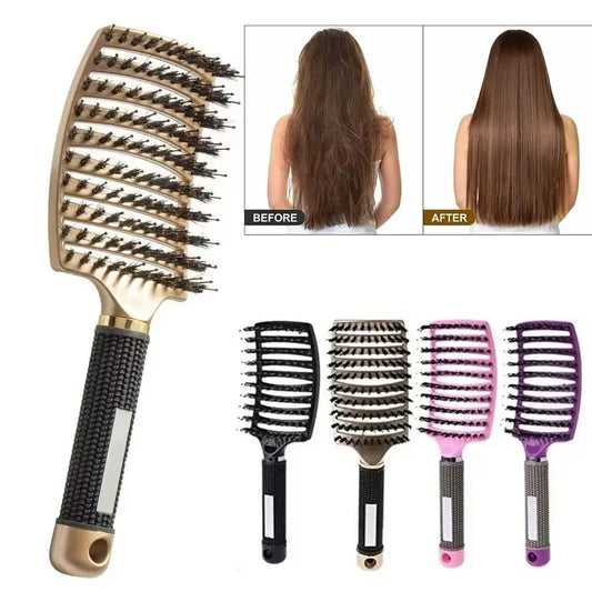 Women's Boar Bristle Hair Brush Scalp Massage Comb Wet Curly Detangle Nylon Hairdressing Styling Tool for Salon Hair Brush Peaceful Pleasures Health and Wellness