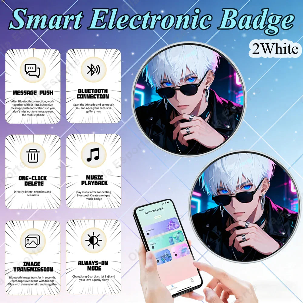 Anime Electronic Badge – Smart Screen Brooch for Fans & Events