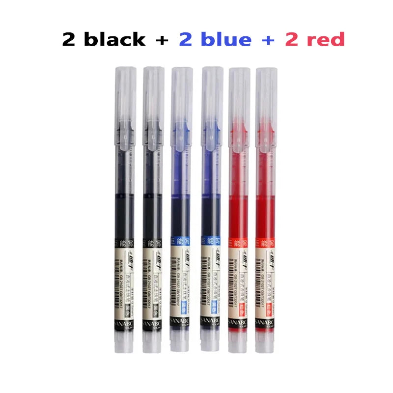 3-24Pcs Straight Liquid Gel Pen Quick-drying, Large-capacity 0.5mm Black Blue Ink for Writing School Office Stationery Supplies Peaceful Pleasures Health and Wellness 2 black 2 blue 2 red