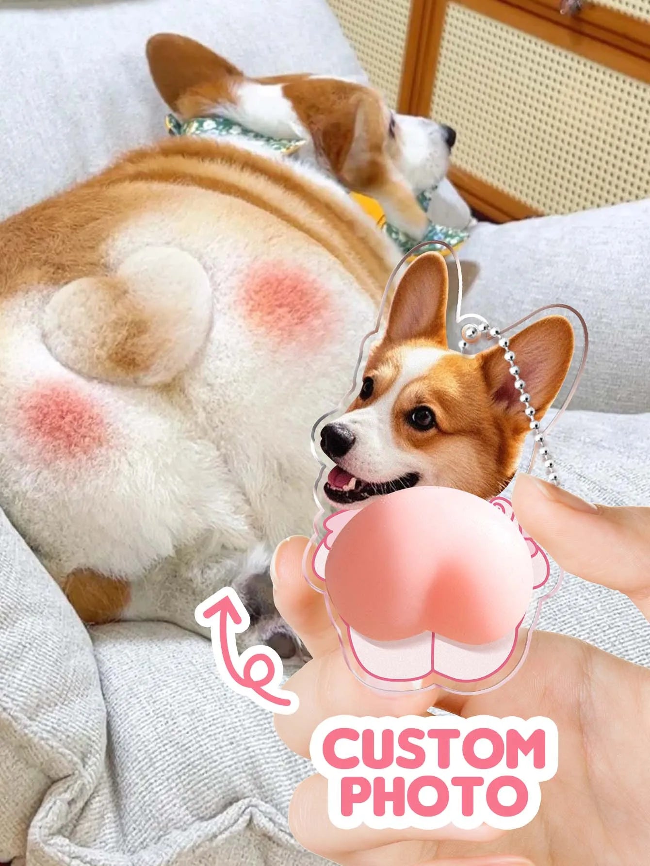 Custom Face Keychain with Soft Squishy Butt Personalized Funny Photo Key Ring Unique Gift for Friends Peaceful Pleasures Health and Wellness