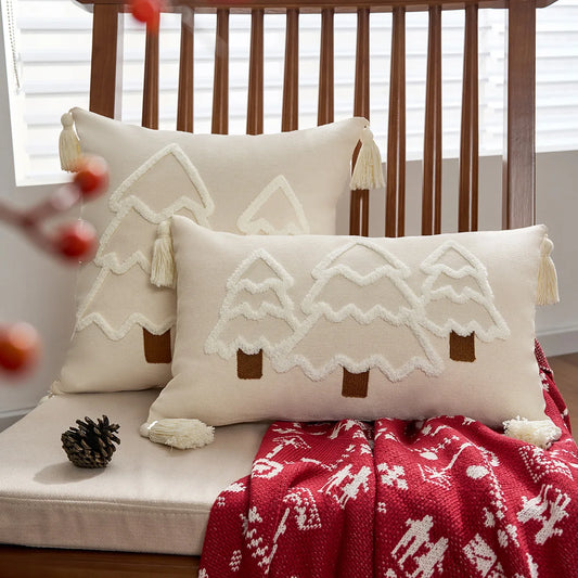 Battilo Christmas Throw Pillow Cover with Tassels Decorative Green Tufted Pillowcase for Sofa Bed Cushion Case for Home Decor Peaceful Pleasures Health and Wellness Cream 30x50cm