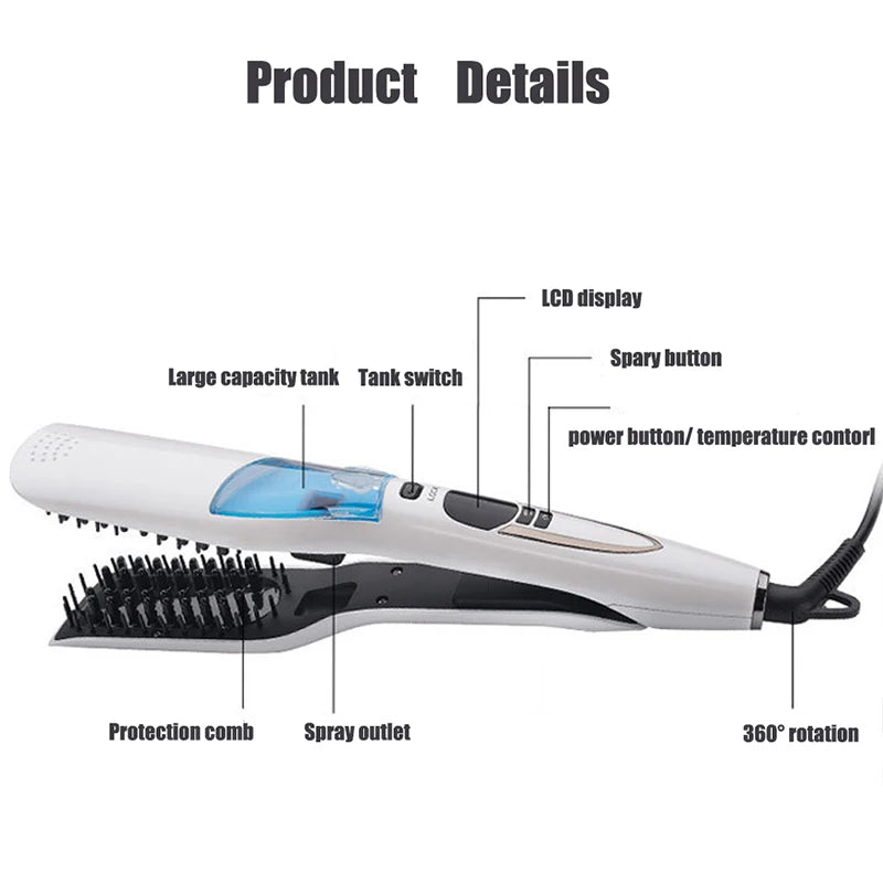 Professional Ceramic Flat Iron Portable Hair Straightener LCD Display PTC Heating Temperature Adjustment Steam Peaceful Pleasures Health and Wellness