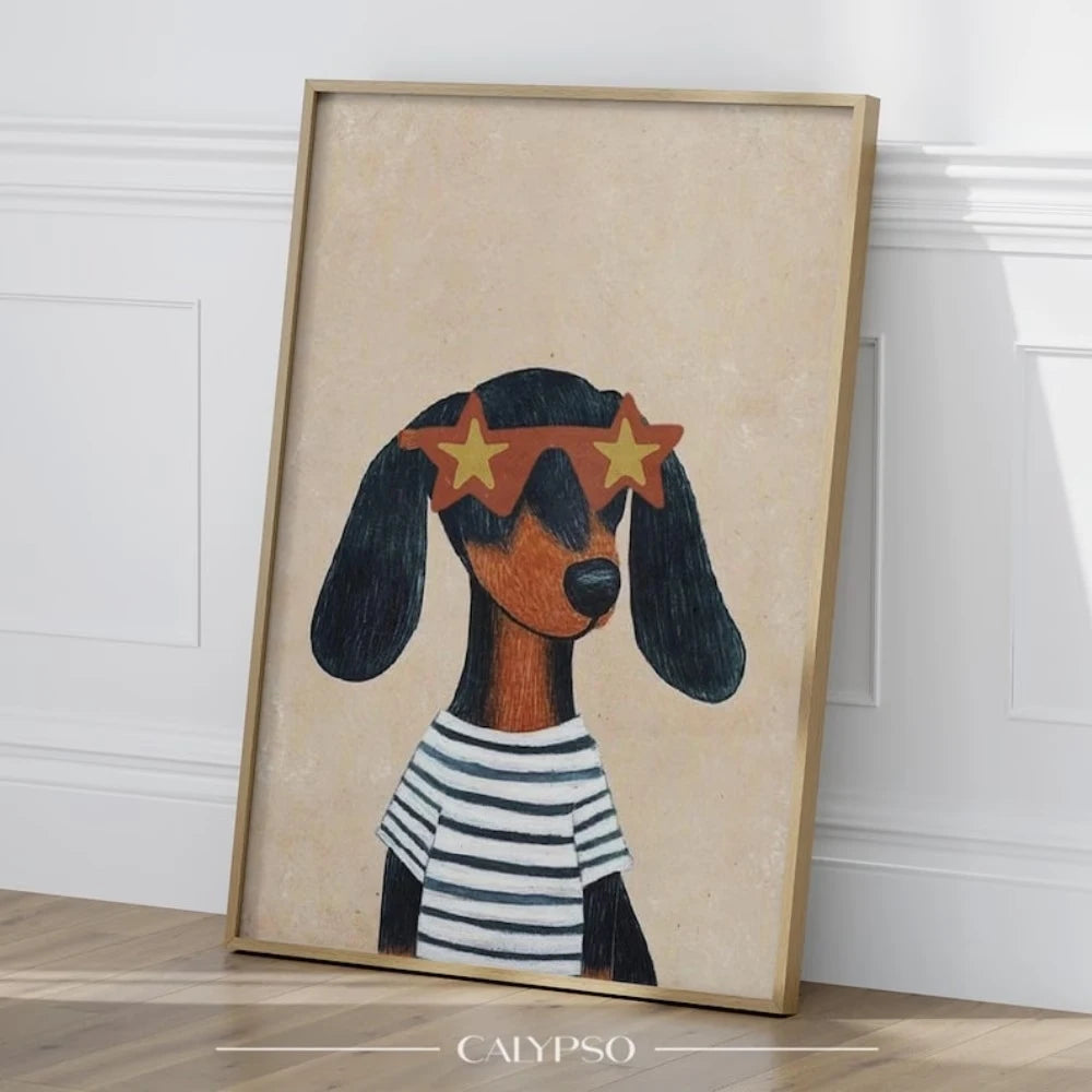 Funny Dachshund Glasses 3-Piece Canvas Wall Art Print Set