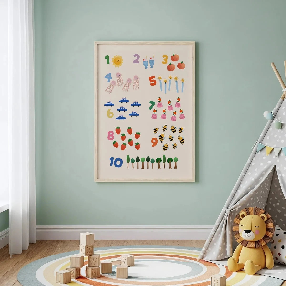 Cartoon Learn Numbers Canvas Wall Art Print – Kids Room Decor