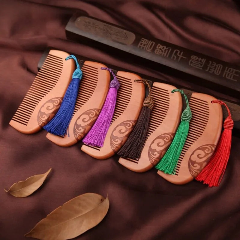 Peach Wood Double-Sided Comb with Tassel | Nanmu Gift Comb