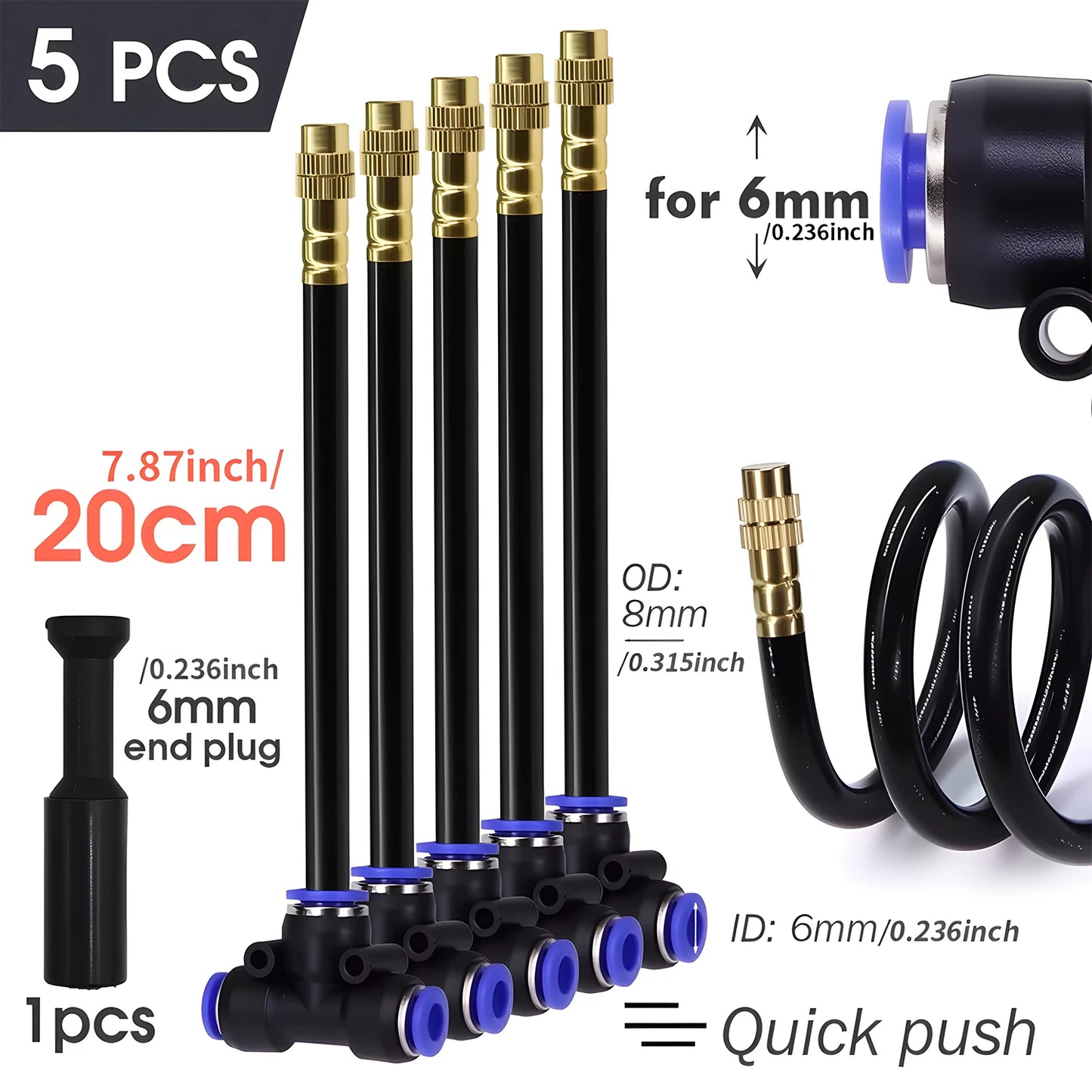 20/30/50cm 360° Free-bend Misting Nozzle Adjustable Brass Atomization Sprayer Garden Irrigation Watering for 6/8/10/12mm PE Hose Peaceful Pleasures Health and Wellness 20cm Nozzle for 6mm