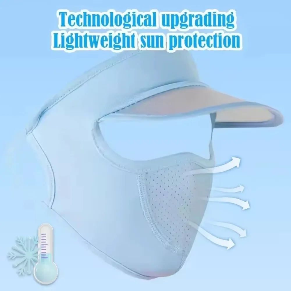 Ice Silk Mask for Outdoor Cycling UV Protection Breathable Face Cover with Brim Quick-drying Hanging Ear Headband Hat Mask Peaceful Pleasures Health and Wellness