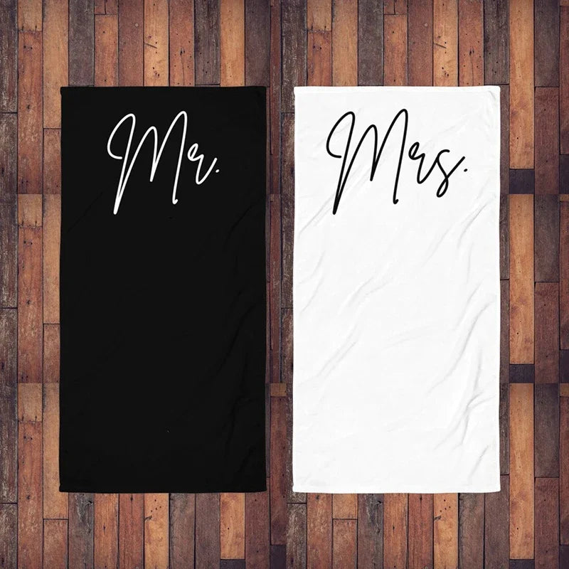 Mr & Mrs Newlywed Beach Towel | Wedding Honeymoon Gift Couples Beach Towel Peaceful Pleasures Health and Wellness