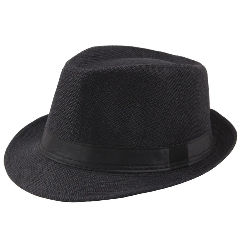 Cycling Caps Men Kids Jazz Hat Old Man Cap Short Brim Solid Color Cuban Cap Panama Hat Breathable Fedora Hat Casual Straw Peaceful Pleasures Health and Wellness Black