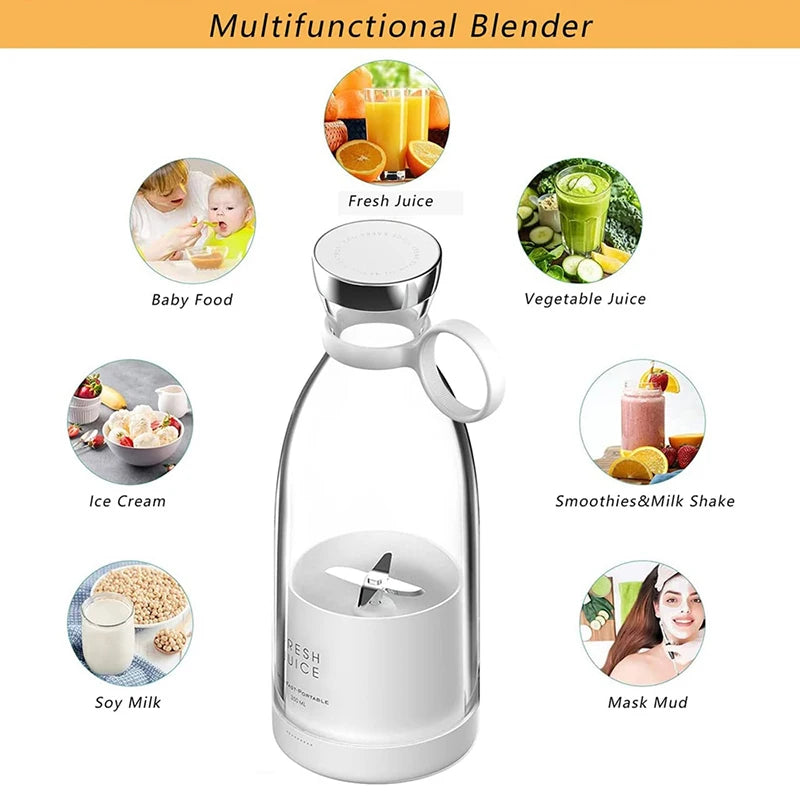 USB Wireless Electric Mini Blender Portable Stainless Steel Blade Cups Juicer Fast Smoothie Fresh Juice for Outdoor Use Peaceful Pleasures Health and Wellness