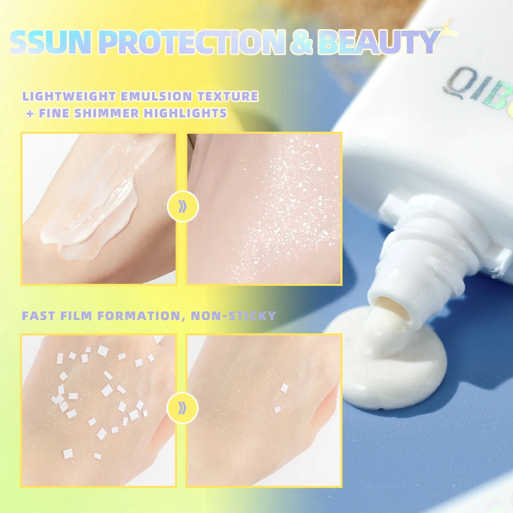 QIBEST Pearlescent Body Sunscreen Whitening Sun Cream Protective Cream Oil-Control Moisturizing Makeup Shimmer Primer Brightens Peaceful Pleasures Health and Wellness