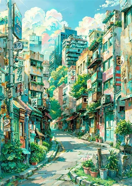 Japanese Sakura Street Canvas Wall Art | Unframed Poster Print
