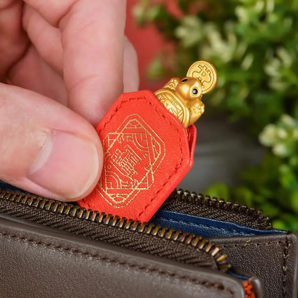 Gold Fortune Turtle Figurine with Leather Case – Lucky Gift