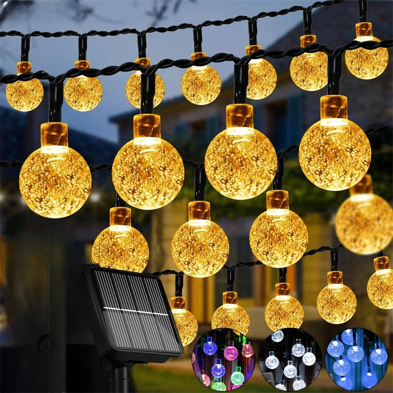 Solar String Lights Outdoor 60 LED Crystal Globe 8 Modes