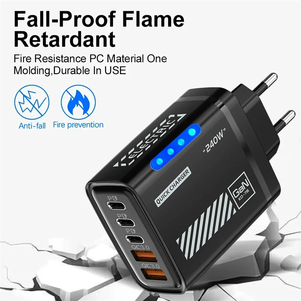 5-Port USB-C PD QC 3.0 Fast Charger for iPhone & Android
