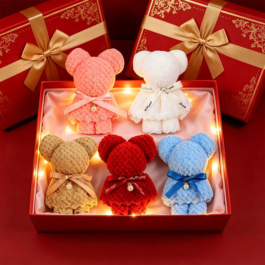 5-Pack Teddy Bear Towels | Wedding, Party & Holiday Gifts Decorative Gift Towels Peaceful Pleasures Health and Wellness