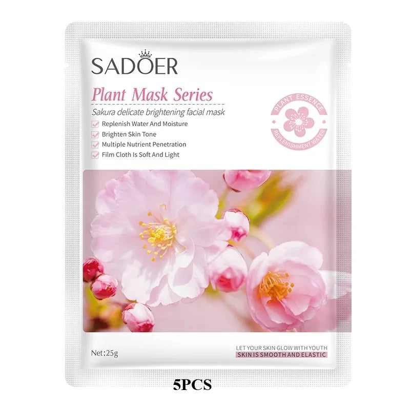 SADOER Sakura Brightening Facial Masks Moisturizing Soft And Light Hydrating Nicotinamide Lifting Firming Face Mask Skin Care Peaceful Pleasures Health and Wellness B 5PCS