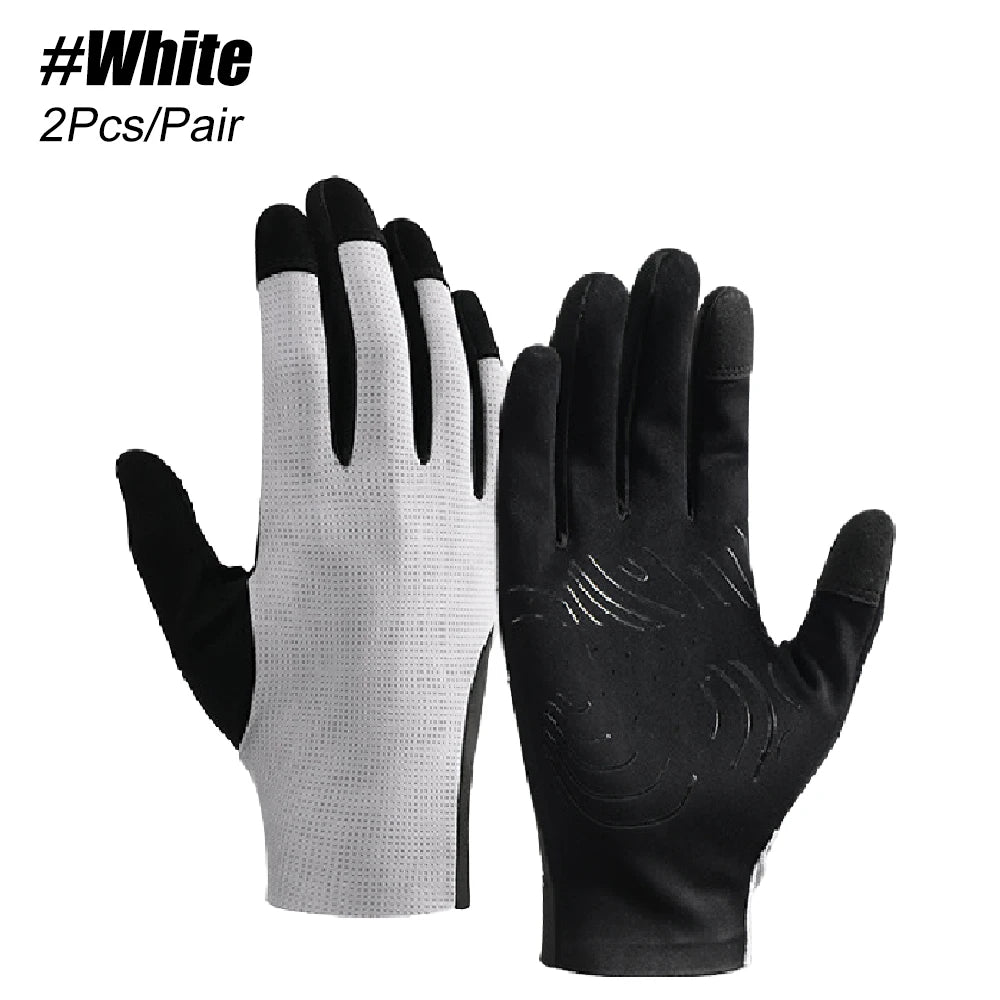 1Pair Breathable SBR Anti-Slip Cycling Gloves Full Finger Touch Screen Thin Summer Bike Gloves for Men Women Mountain Bicycle Peaceful Pleasures Health and Wellness White-1Pair L