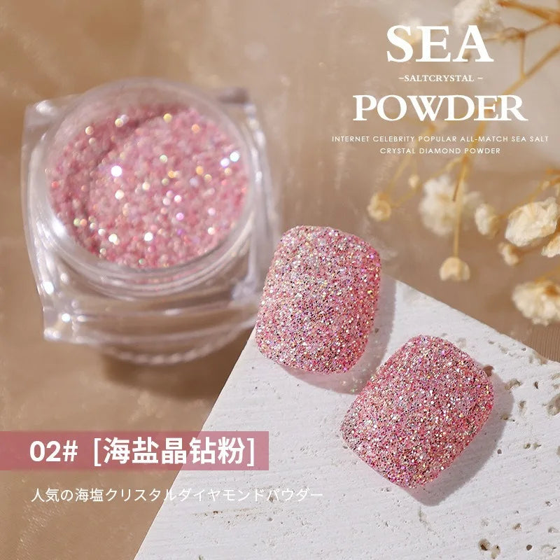 Aurora Sea Salt Nail Glitter Set – 12 Colors Holographic Sugar Powder