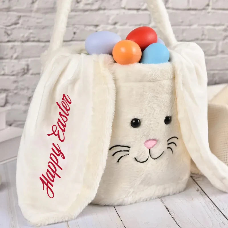 Easter Plush Bunny Ear Tote Bag | Kids Egg Hunt Basket Gift