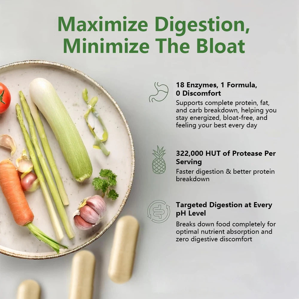 Digestive Enzymes Capsules - Most Essential Digestive Enzymes (Amylase, Lipase, Bromelain, Lactase, Cellulase, Invertase) Peaceful Pleasures Health and Wellness